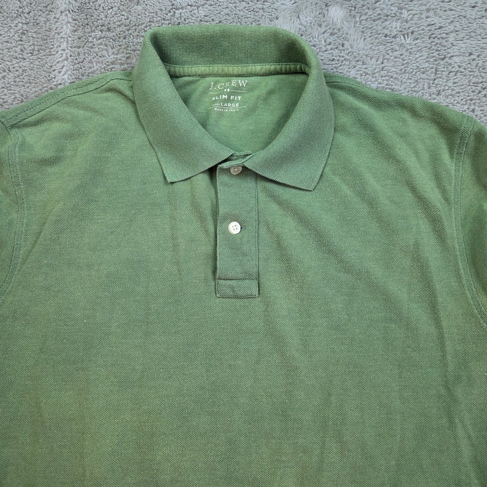 J.Crew Polo Shirt Mens L Slim Fit Short Sleeve Pique Knit Cotton Poly Green